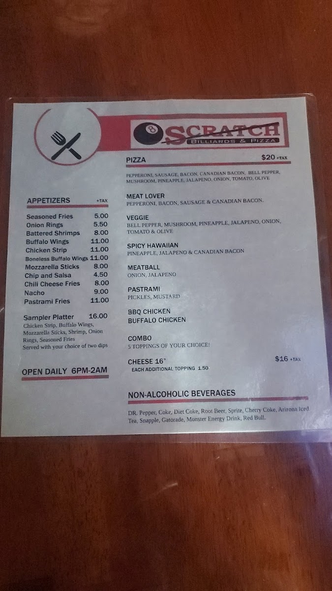 Scratch Billiards Bar & Grill Menu - Image 1